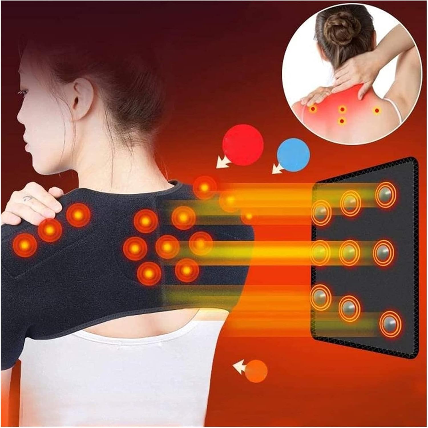 Shoulder Wrap Pad, Double Shoulder Support Magnetic Thermal Self Heating Shoulder Wrap Brace Protector, for Neck Shoulder Soft Home Pain Relief for Women Men (Color : Black, Size : Small)