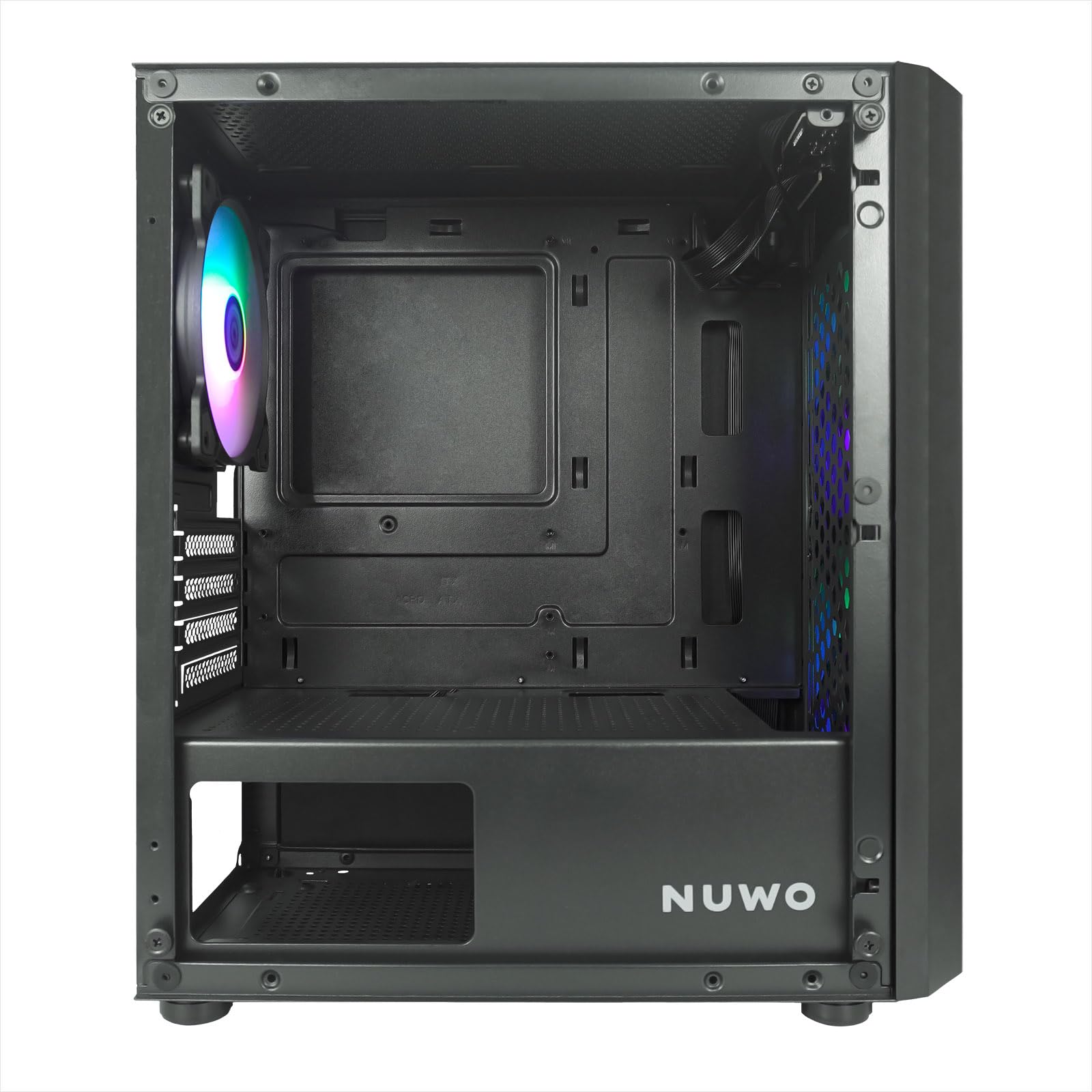 Nuwo Blitz R26 Nero Case Micro-ATX per PC Desktop Office Gaming Mini Tower 0.50MM SPCC 3 Ventole LED FRGB Illuminazione Arcobaleno Fissa Pannello Laterale in Vetro Temperato (AxPxL: 390x346x200 mm)