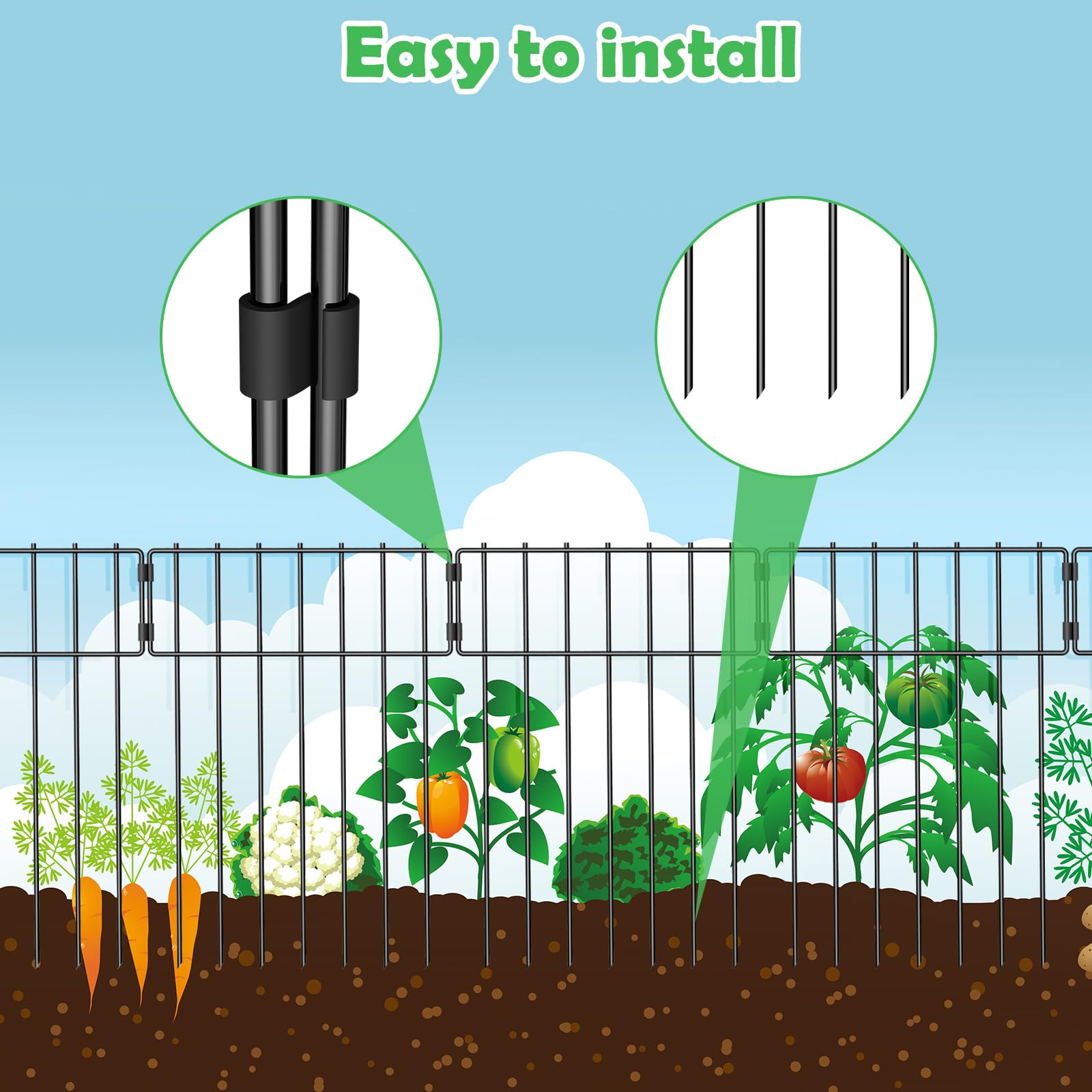 LIANTRAL 20 Stück Tierzaun Metall, Dekorativer Gartenzaun Steckzaun 42 cm x 6 m, Tier-Absperrzaun, Rostfrei, Kein Graben erforderlich, Zaun für Hunde & Kaninchen, Garten, Terrasse, Hof