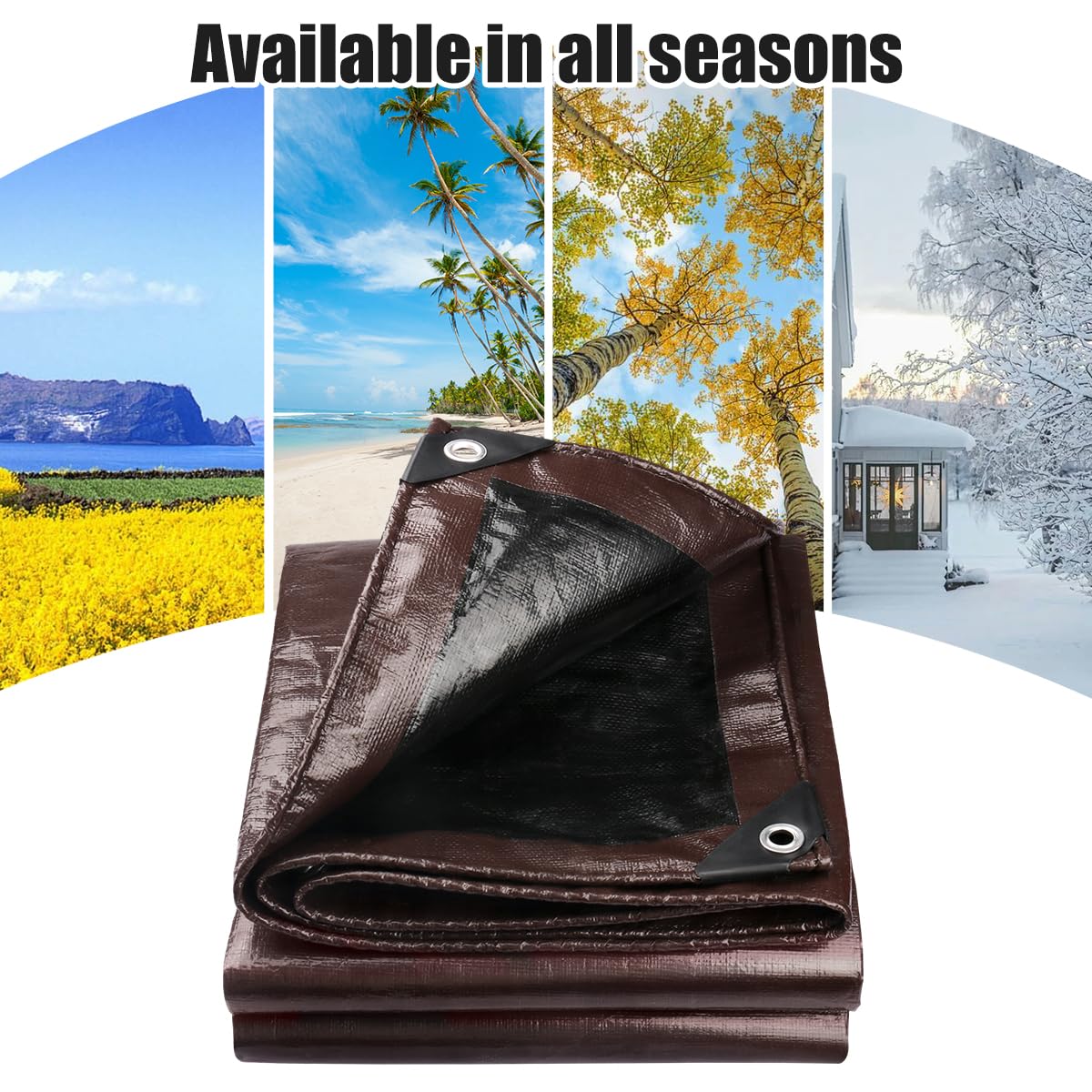 Onarway Lona impermeable y resistente: 5 m x 5 m, 150 g/m², impermeable, con ojales reforzados, lona multiusos para exteriores, color marrón y negro