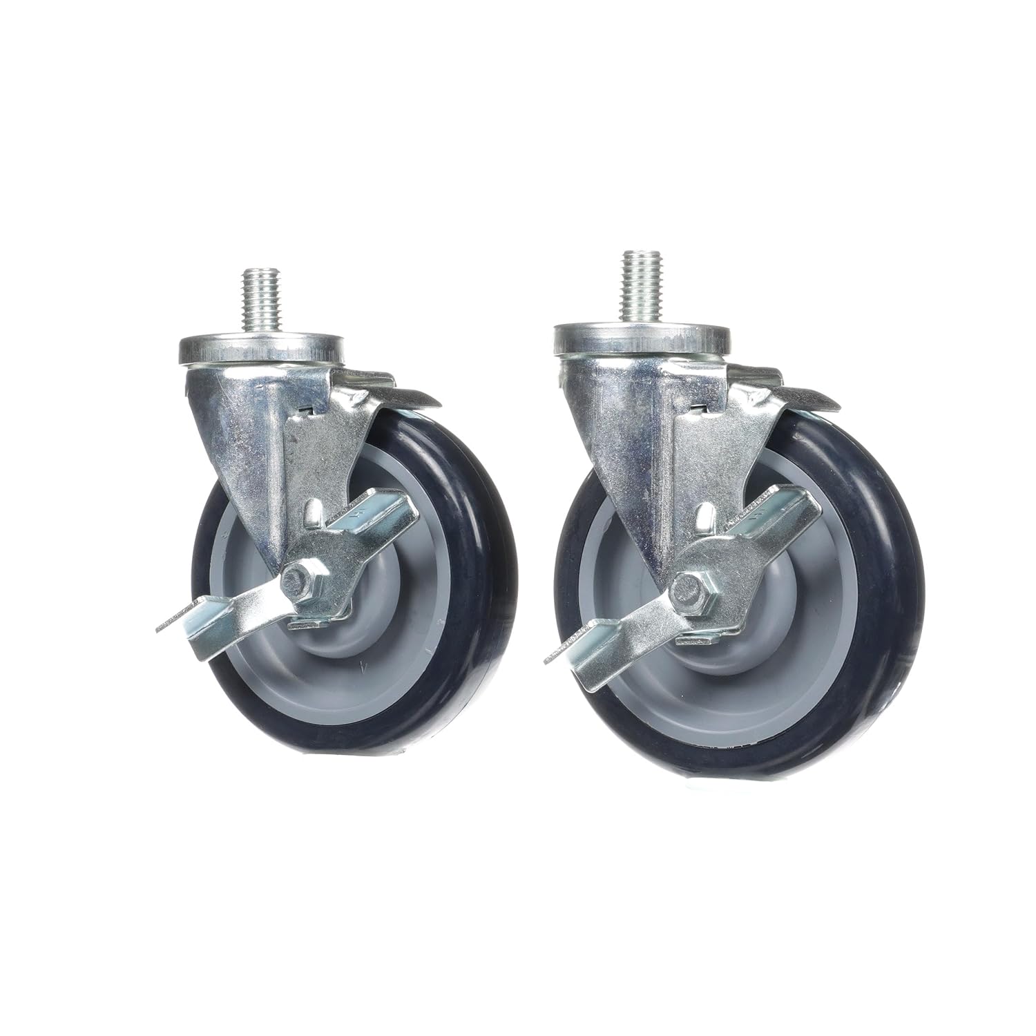 Medium Duty Threaded Stem Caster Kit - 5/8-11 x 1" Stem, 5" Blue Polyurethane Wheel, 4 Brake Casters
