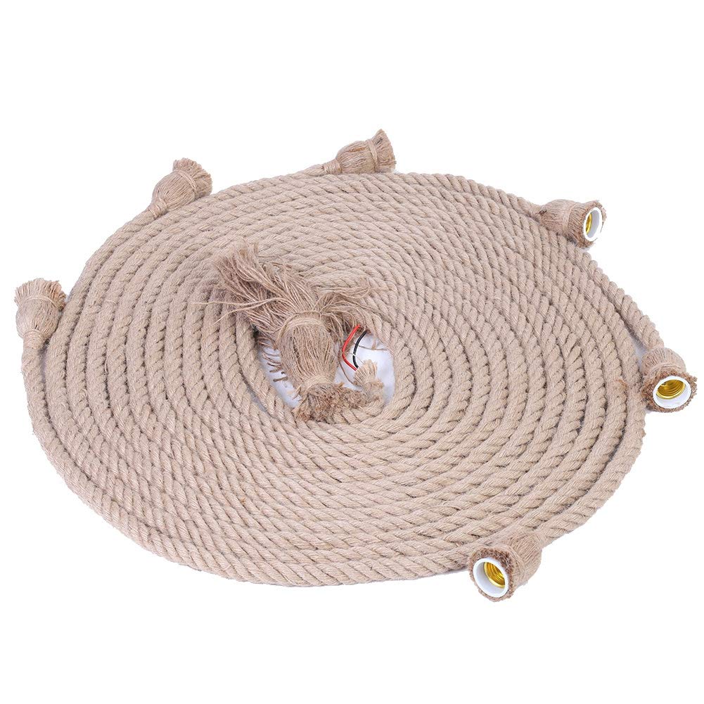 Ymiko Lámpara colgante vintage Cuerda de cá?amo, lámpara colgante con 6 cabezales Cable de 9.8 pies E27 Lámpara de filamento de techo con enchufe E27 85-265V(cabezas)