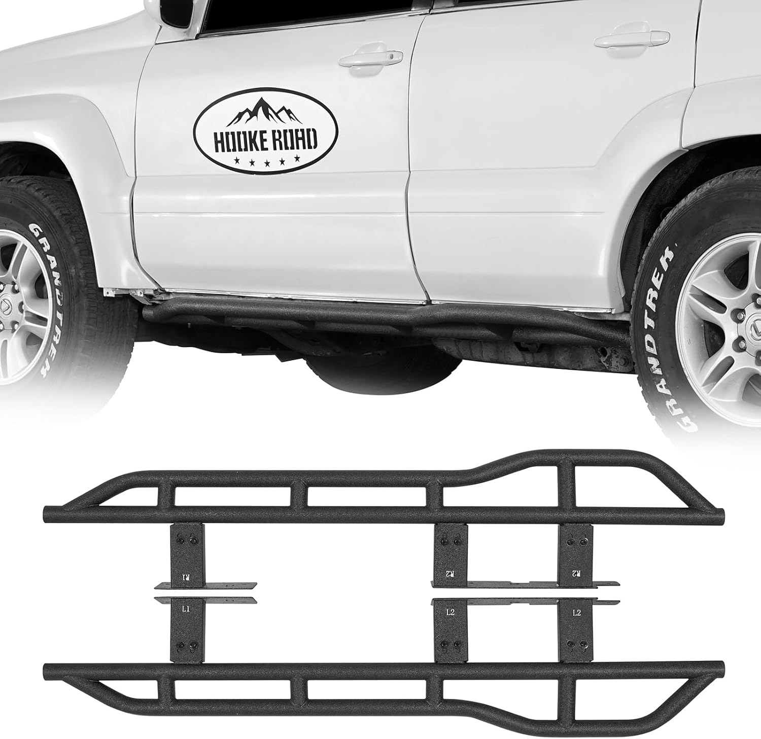 Hooke Road GX470 Rock Slider Rails Kick-Out Design for 2003-2009 Lexus GX470, Offroad Protection Running Board Rocker Guard Nerf Bars, Heavy Duty Steel Tube