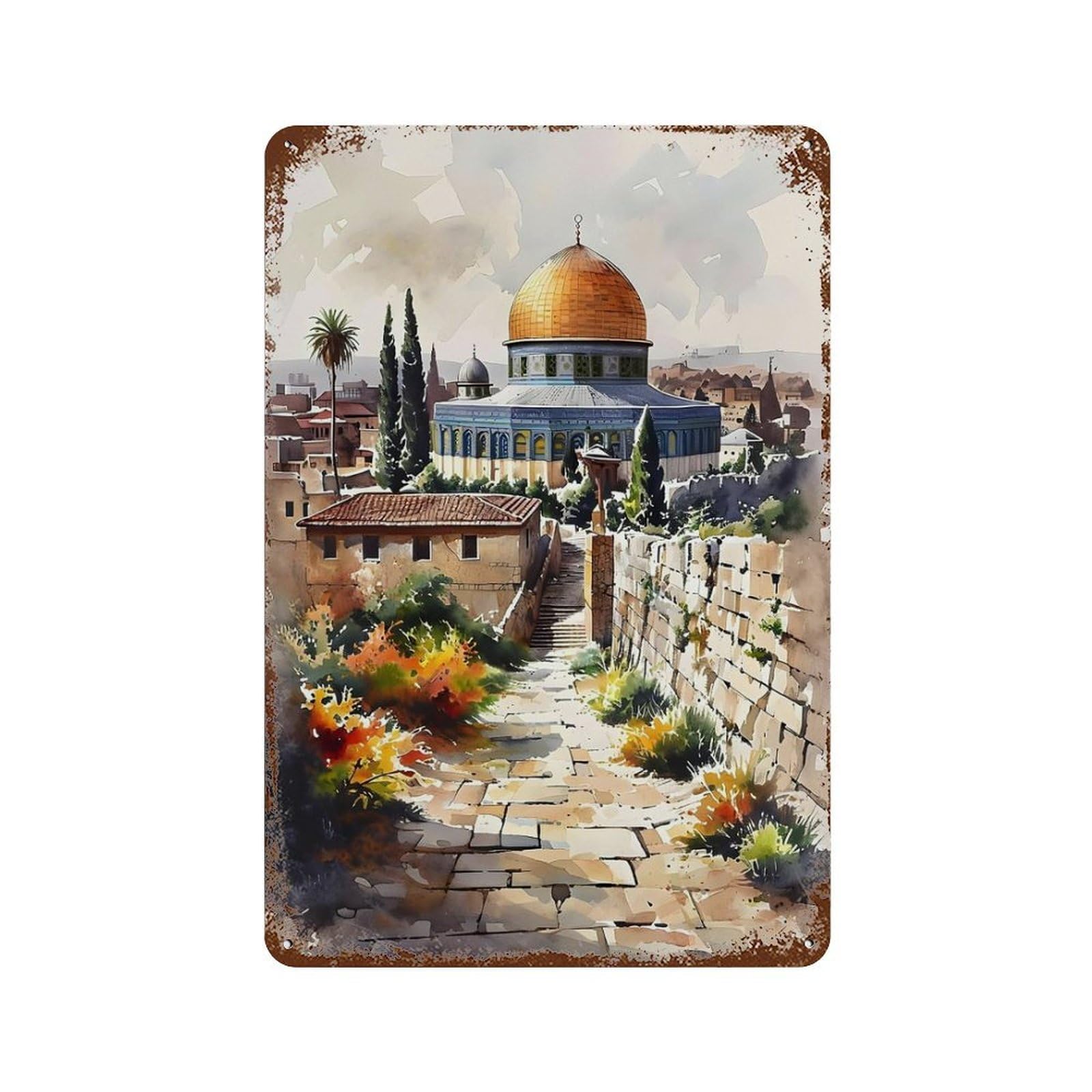 xiaoxiaoshen Vintage Landmark Jerusalem Wall Decor Art Metal Tin Poster Modern Home Decor Art Home Bar Shop Decorations Vintage Sign 30x20cm