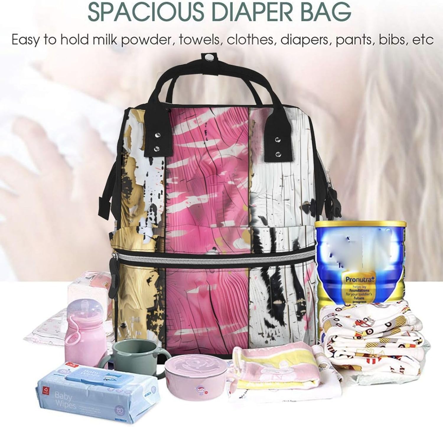 Rodeo Glam Pink Zebra Print Diaper Bag Backpack For Baby Girls, Mom Waterproof Large Nappy Bags For Women