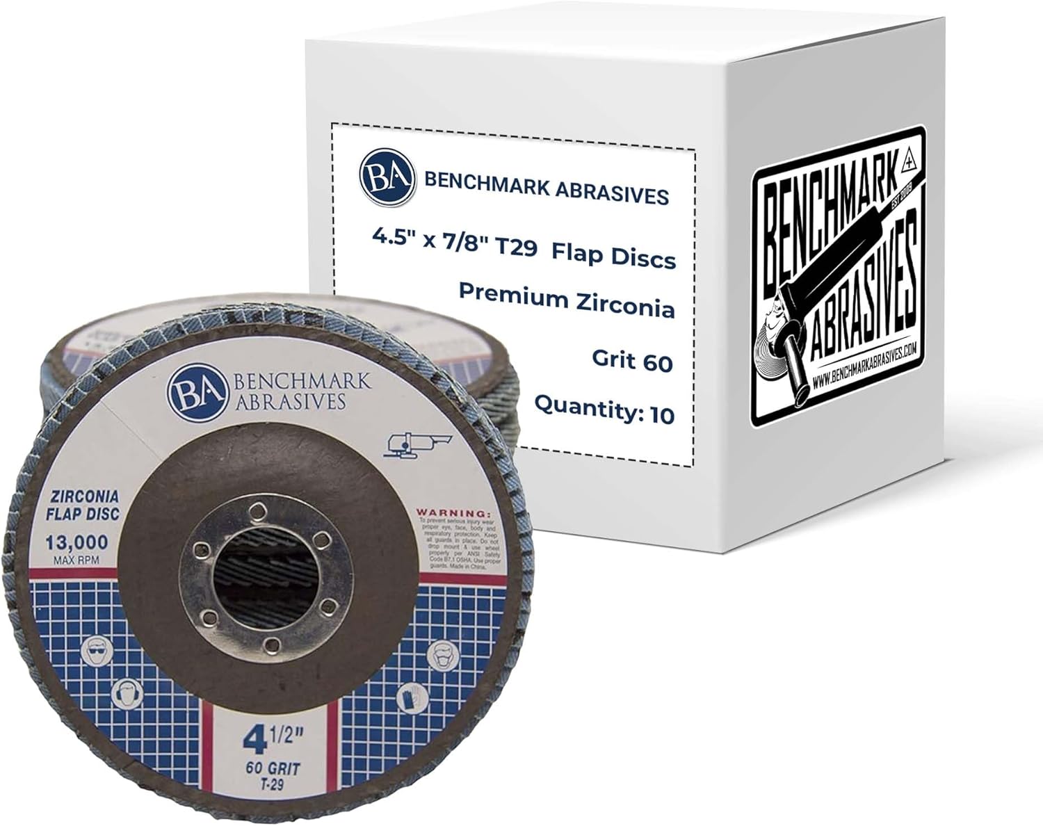 Benchmark Abrasives 4.5" x 7/8" Premium Zirconia T29 Angled Flap Discs 4 1/2 for Angle Grinder, Sanding Discs, Finishing, Rust, Stock Removal- Grinding Wheels 4 1/2 Inch (100 Pack) - 60 Grit