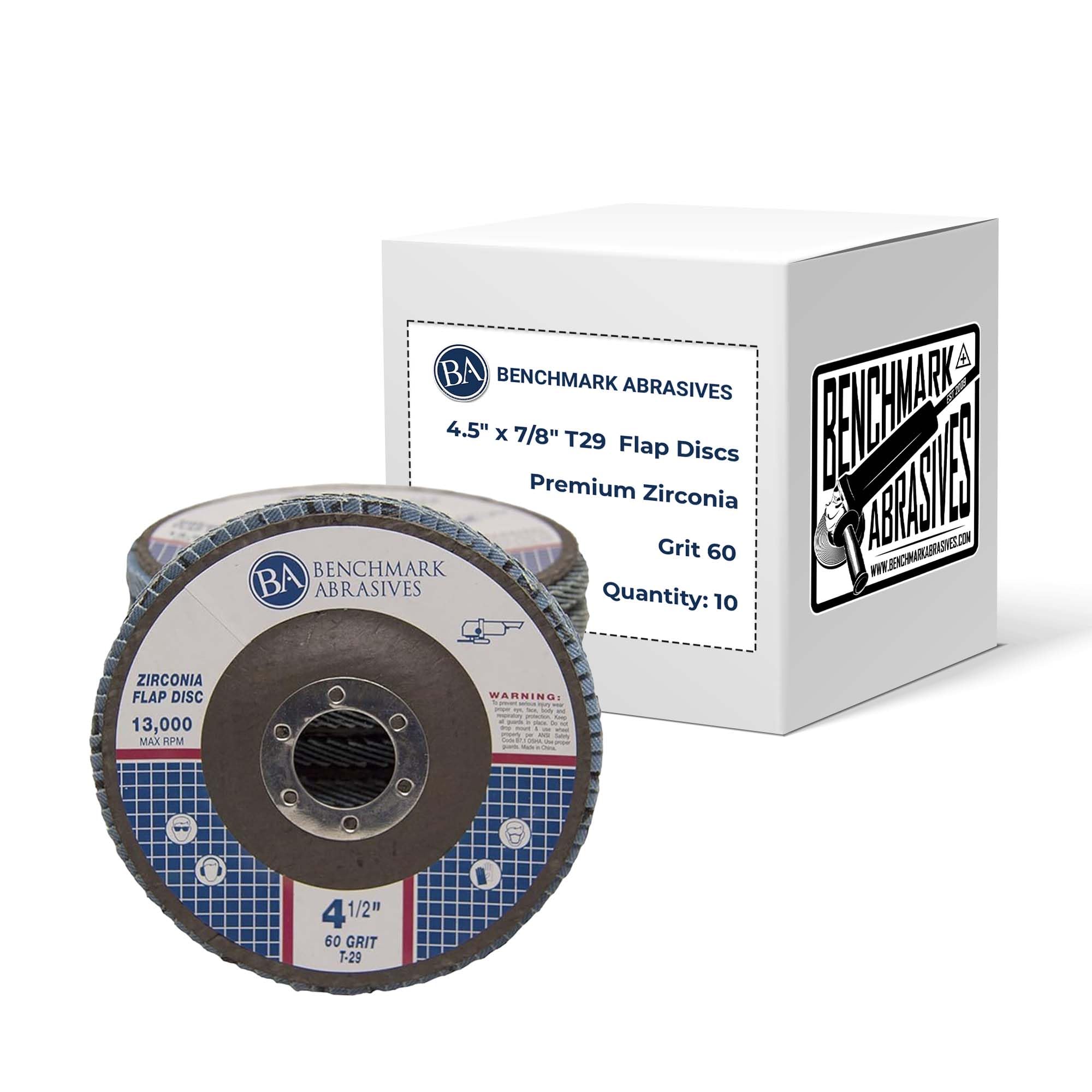 Benchmark Abrasives 4.5" x 7/8" Premium Zirconia T29 Angled Flap Discs 4 1/2 for Angle Grinder, Sanding Discs, Finishing, Rust, Stock Removal-