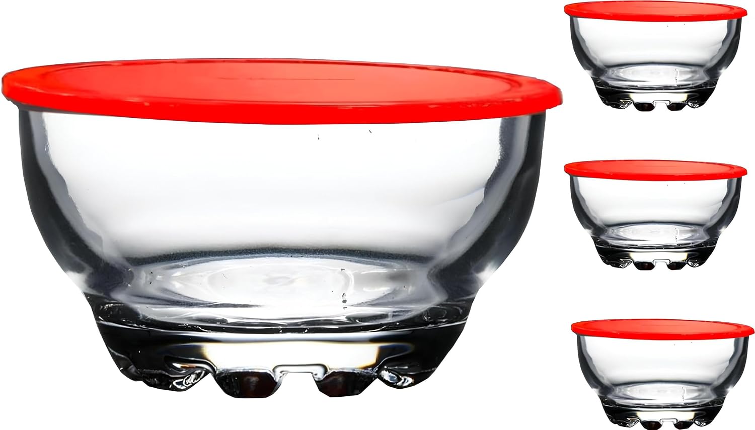 BOHEM'S Clear Glass Bowls Set for Kitchen, Small Serving Bowls for Dessert, Snack, Cereal, Fruit, Nuts, Ice Cream, Dipping Prep Bowls, 9.5 oz, Set of 4 (Clear with Lids)