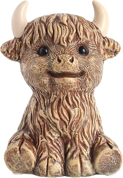 SOBEIT 7.87inch Highland Cow Piggy Bank, Cute Cow Piggy Bank, Rustic Ceramic Coin Bank Money Bank for Kids Girls Boys Birthdays Baby Showers Christmas Keepsake Bedroom Office Nursery Decor Cow Lovers