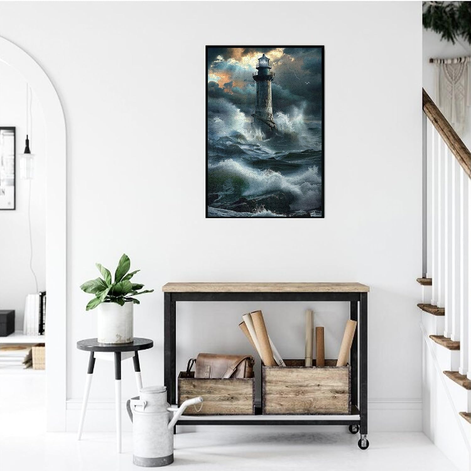 Lighthouse in The Storm Wooden Puzzles for Adults 1000 Pieces,Unique Artwork for Adults,Stress Relieving Pleasure,Classic Lighthouse in The Storm Puzzle 1000 Piece,Challenging Brain Exercise