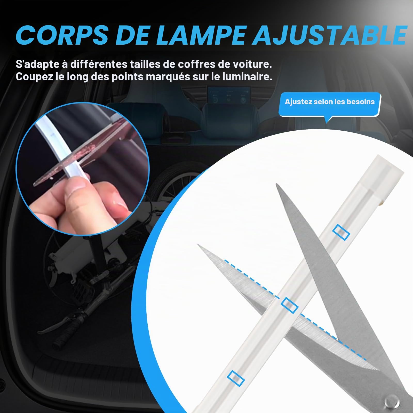 Bande Lumineuse du Coffre de Voiture, Bande de Voiture à Découper Flexible pour Le Tronc étanche des Lumières Intérieures à LED (Blanc, 4m / 158 in)