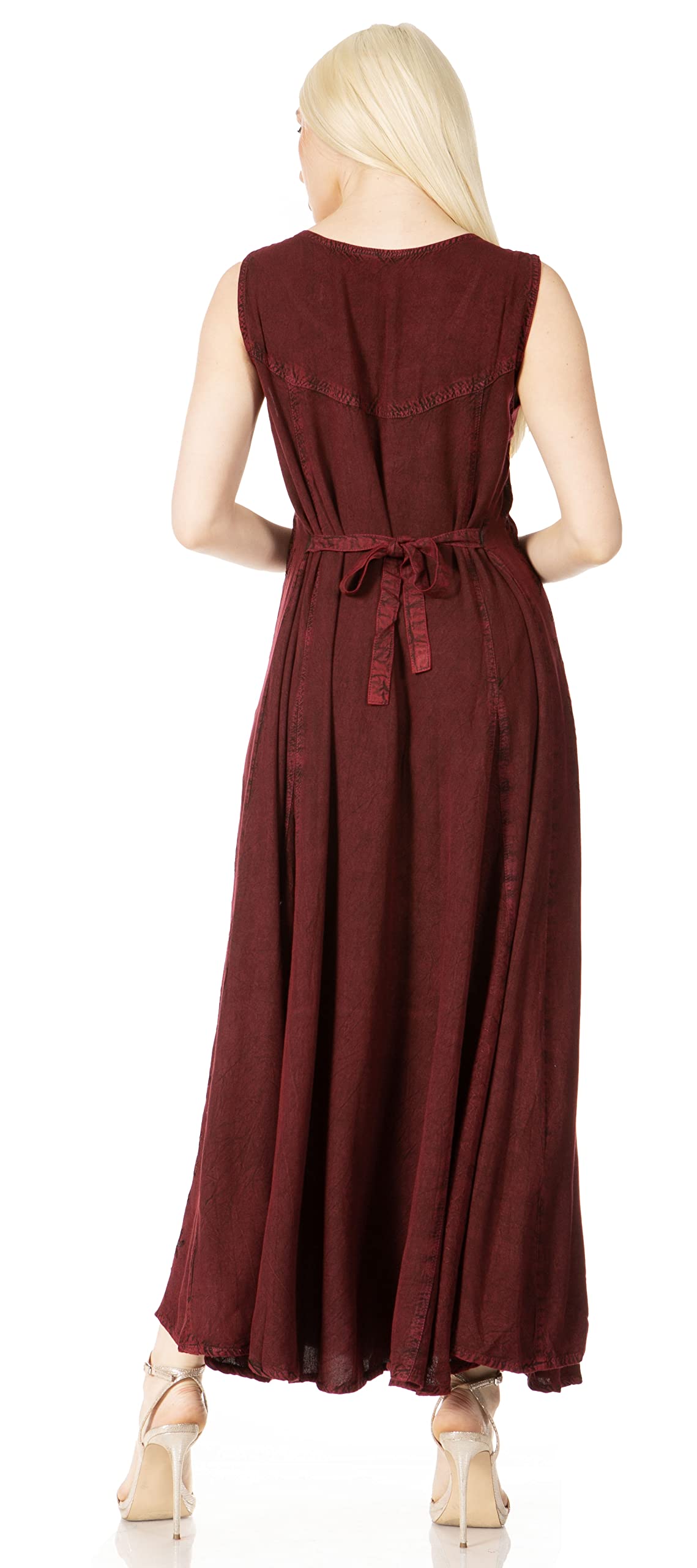 Sakkas Maya Robe Rayonne Boutonnée Brodée Florale sans Manches