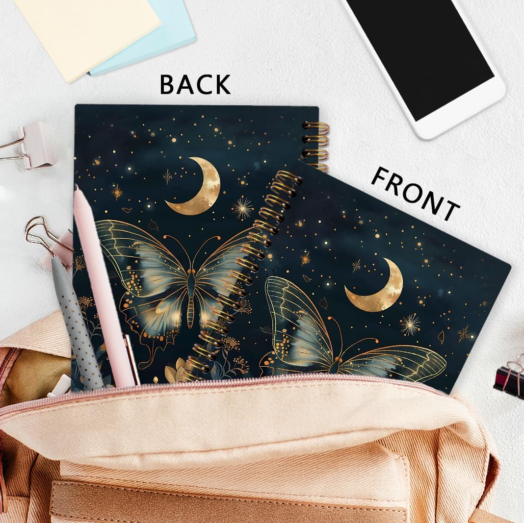 nvucamd Gothic Celestial Butterfly Spiral Notebook, Witchy Moth Floral Journaling Notebooks for Women, Vintage Butterfly Moon Journal Notebook, Gothic Moth Gifts Office Supplies, 5.5x8.3 Inch - Image 5