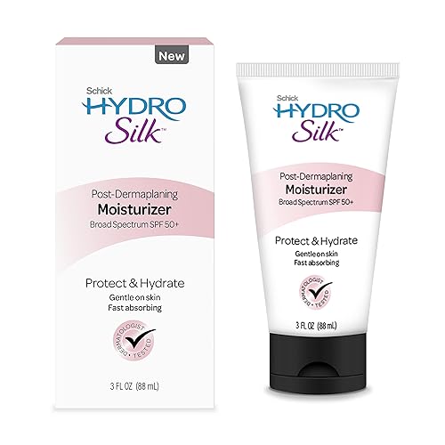 Schick Hydro Silk Hidratante post-dermaplaning con SPF 50+  Hidratante facial de tamaño de viaje con protector solar, hidratante facial, loción