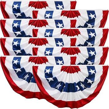 HOOSUN 4th of July Decorations,American Flag Bunting for Outside,Patriotic Fourth of July Bunting Memorial Day Decorations,USA Pleated Fan Flag 1.5x3 FT,Red White and Blue Buntings Banner 8 Pack