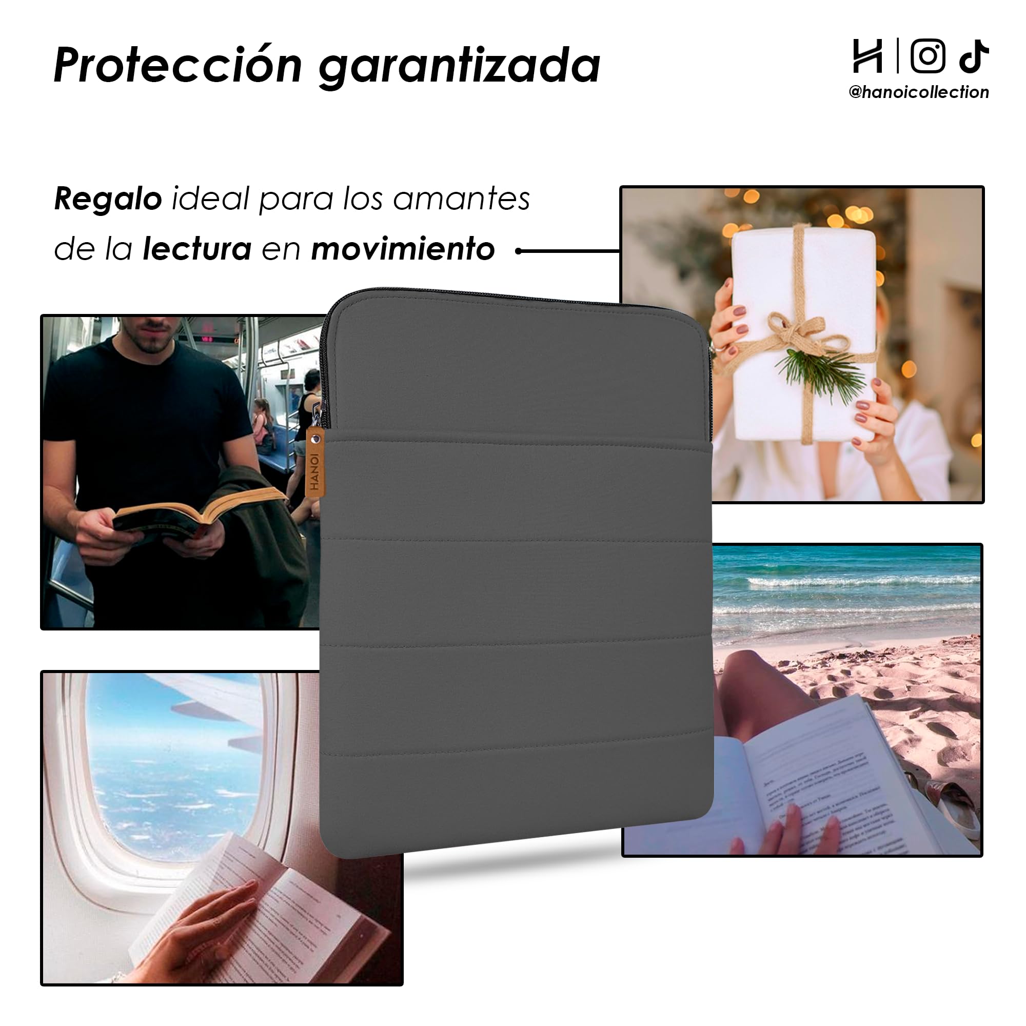 Detroit Funda para libros con cremallera, protector de libros, funda para libros de tapa blanda, funda acolchada para libros de tapa dura, estantería grande con cremallera, protector