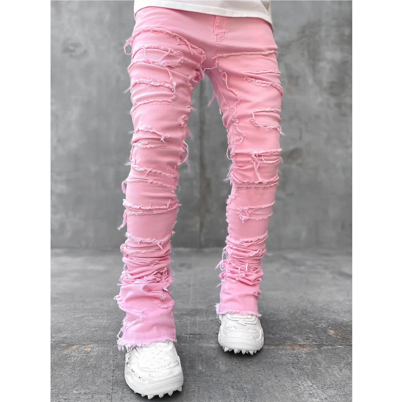 Jeans elasticizzati da uomo Destroyed Slim Fit Jeans Skinny Hip Hop Denim Pantaloni con fori per gli uomini Jeans strappati Nero Vintage Pantaloni Casual Jeans a tinta unita Jeans Adolescenti Ragazzi