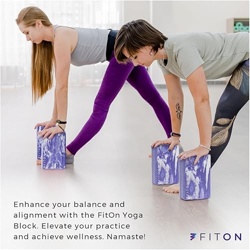Miniatura 7 de FitOn Bloques de yoga, juego de 2 bloques de espuma EVA de alta densidad, 3 niveles de altura, ligeros para estiramientos más profundos, posturas