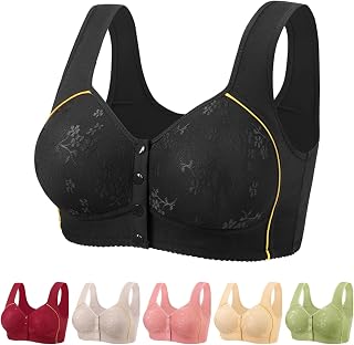 Front Closure Daisy Bras for Older Women - Wireless Support Bra No Underwire Lace Plus Size Comfortable Posture Top