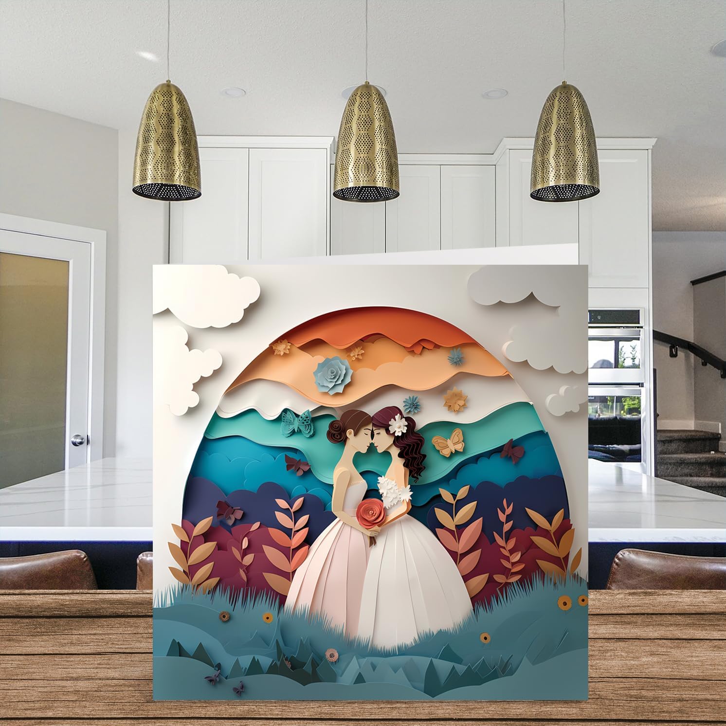 LGBTQ Wedding Cards for Couples - Love and Cherish - Congratulations Happy Engagement Gifts, Congrats Well Done Card, 145mm Wedding Marriage Greeting Cards for Couples Fiancee (NOT 3D or Pop Up)