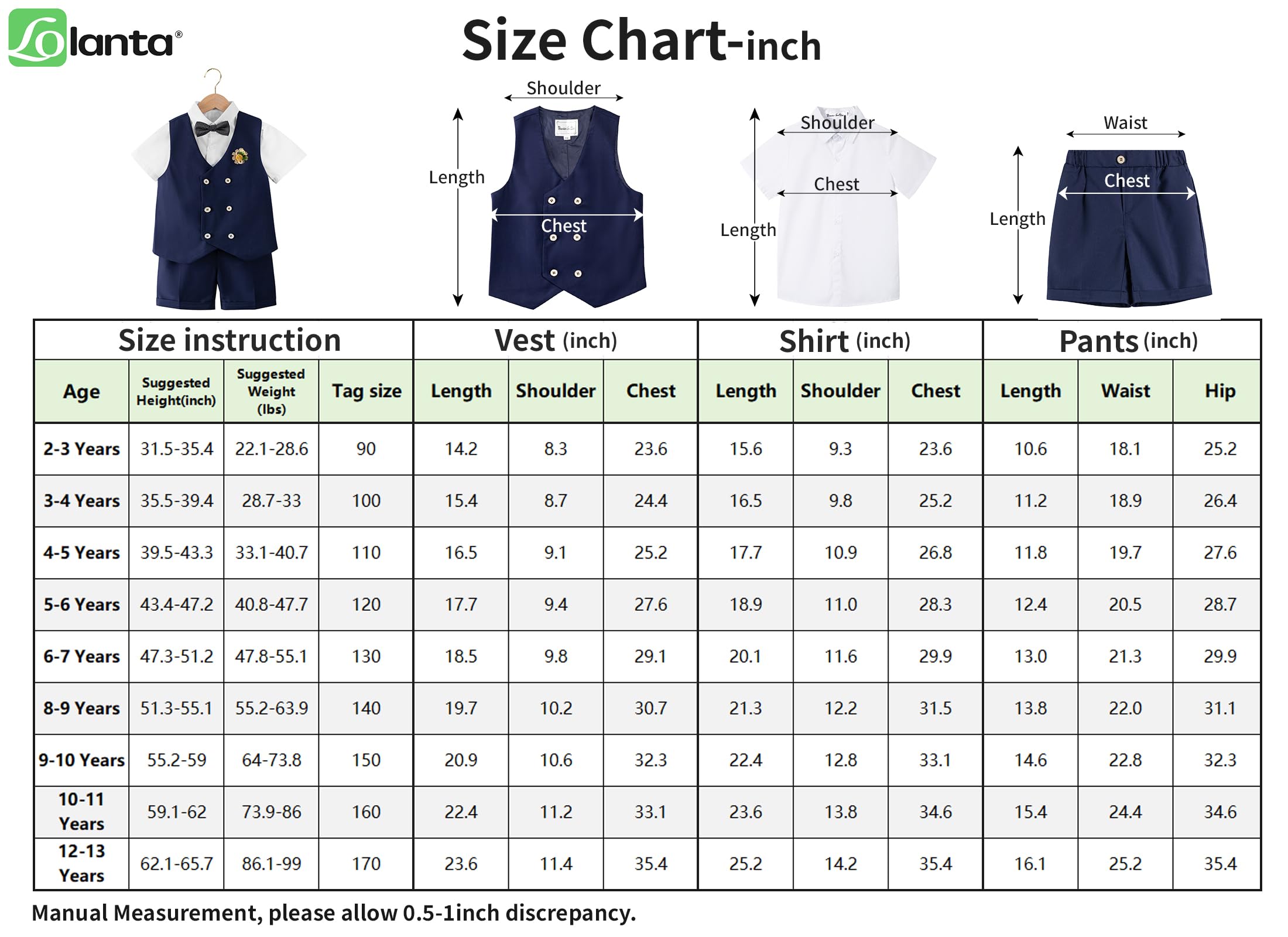 LOLANTA Traje de verano para niños, ropa de vestir para niños, camisa, chaleco, pantalones cortos, pajarita, chaleco, esmoquin, traje de portador de anillos de boda