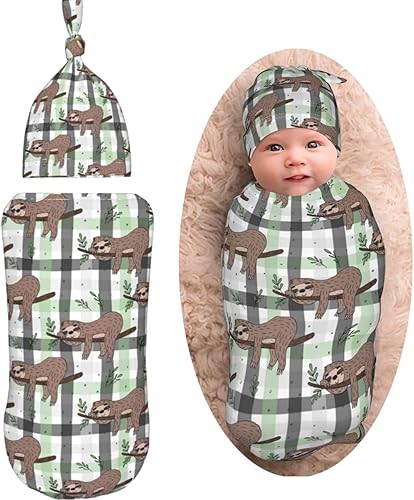 AuHomea Manta de bebé con estampado de perezoso para recién nacido, suave, unisex, para envolver al bebé, con gorro para niños y niñas