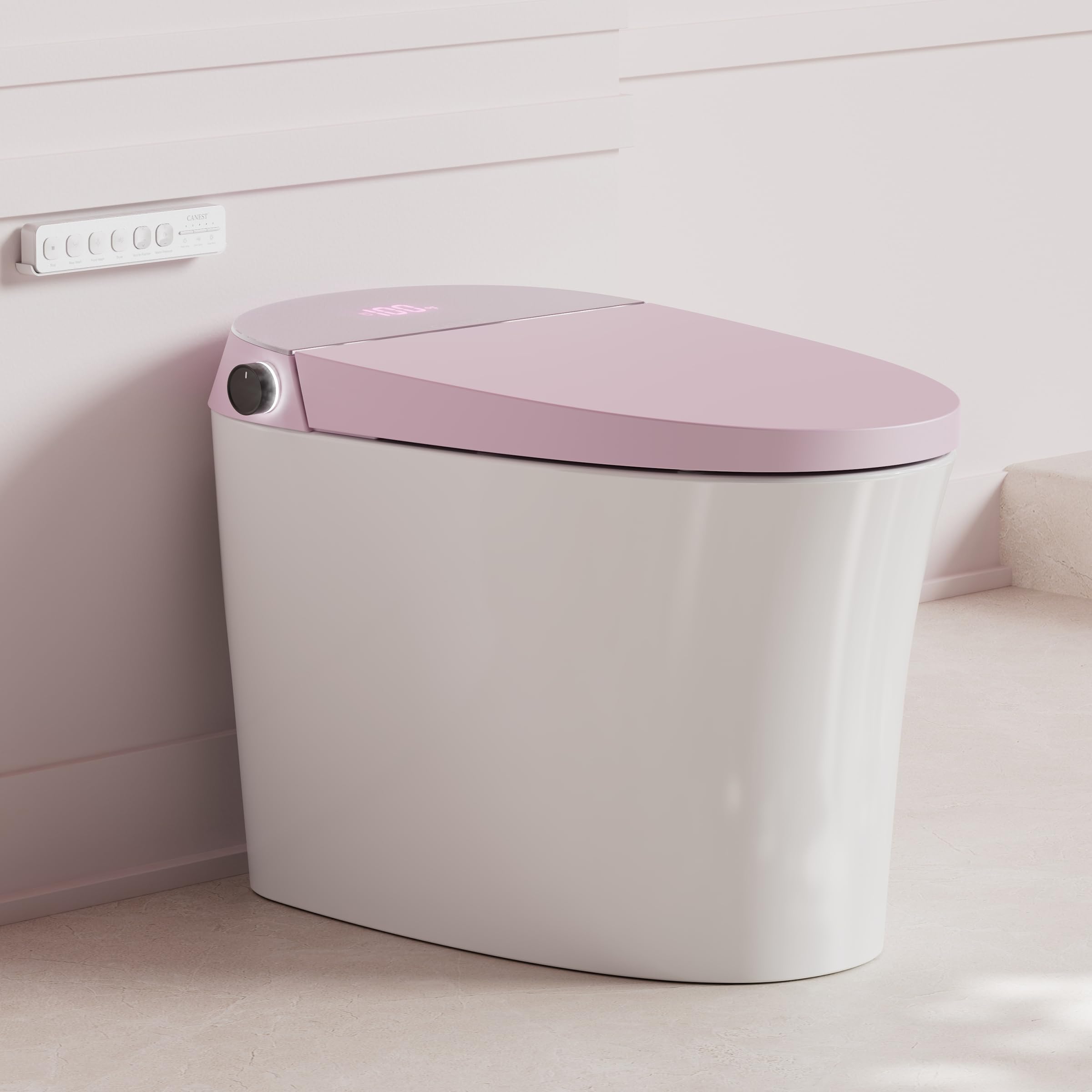 CANEST Pink Smart Toilet with Bidet Built In, Auto Open, Auto Temp Control