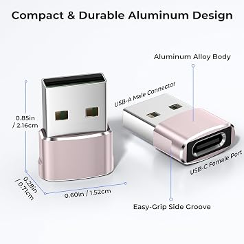 Basesailor USB to USB C Adapter 2 Pack,Type C Female to A Male Cable Converter for Apple Watch Ultra iWatch Series 7 8,iPhone 15 14 13 12 Pro Max Mini,AirPods,iPad 9 Air 4 5,Samsung Galaxy S20 S21 S22