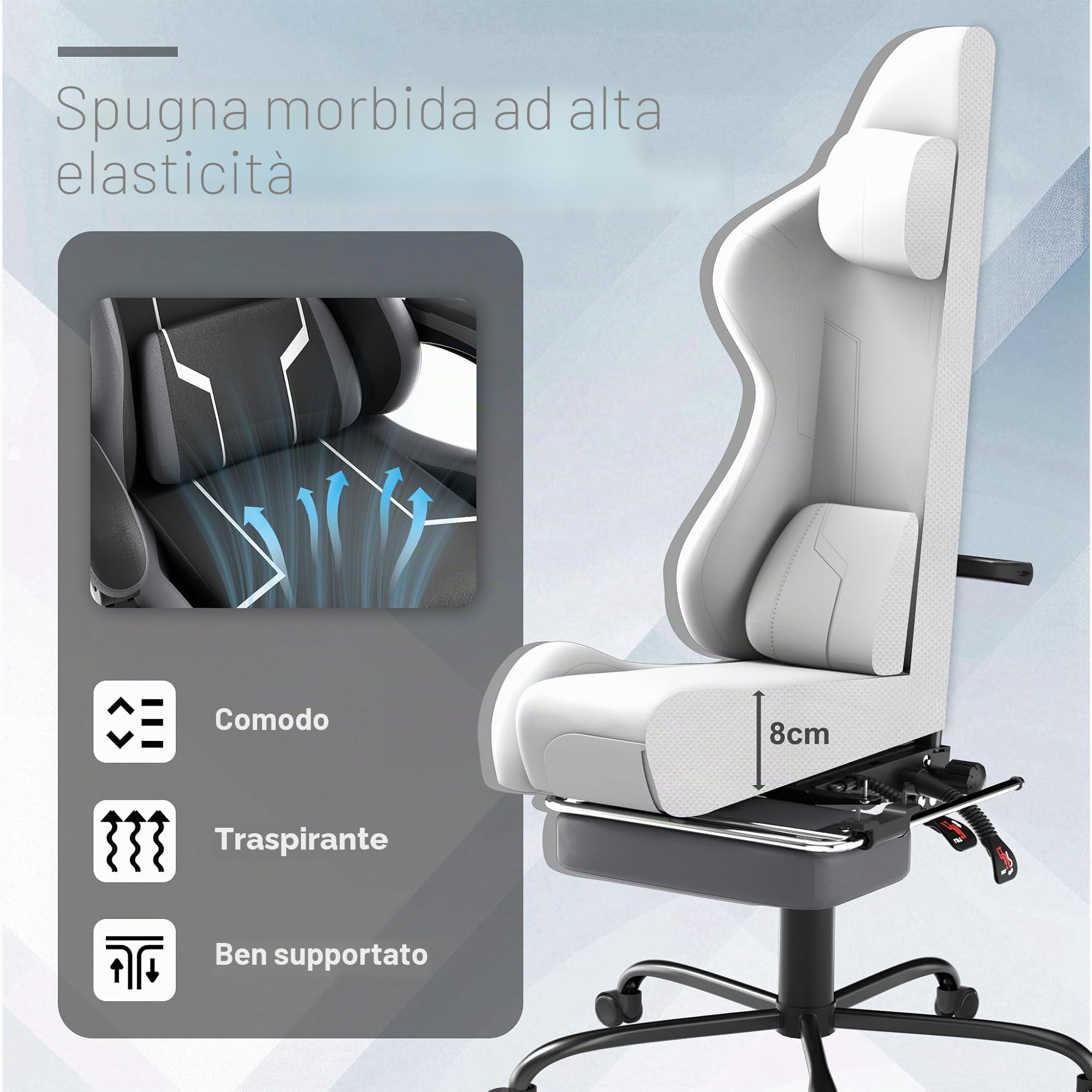 YRHome Sedia da Gaming Ergonomica, Sedia da Ufficio Ergonomica, Sedia da Gaming Girevole e Regolabile in Altezza, Sedia da Ufficio Regolabile in Altezza, Sedia da Ufficio con Poggiapiedi e Supporto
