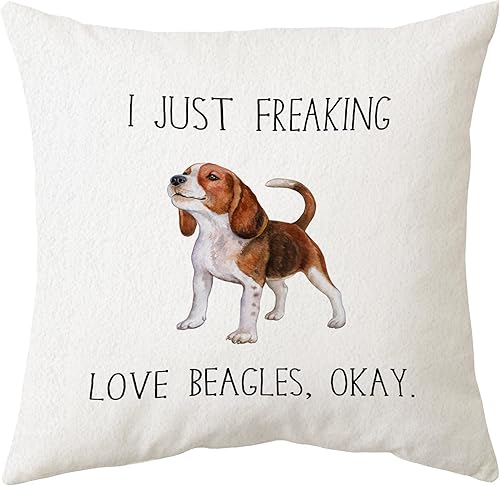 Sidhua Beagles - Funda de almohada con temática de perros para el hogar, con cita divertida "I Just Freaking Love Beagles Okay", funda de almohada