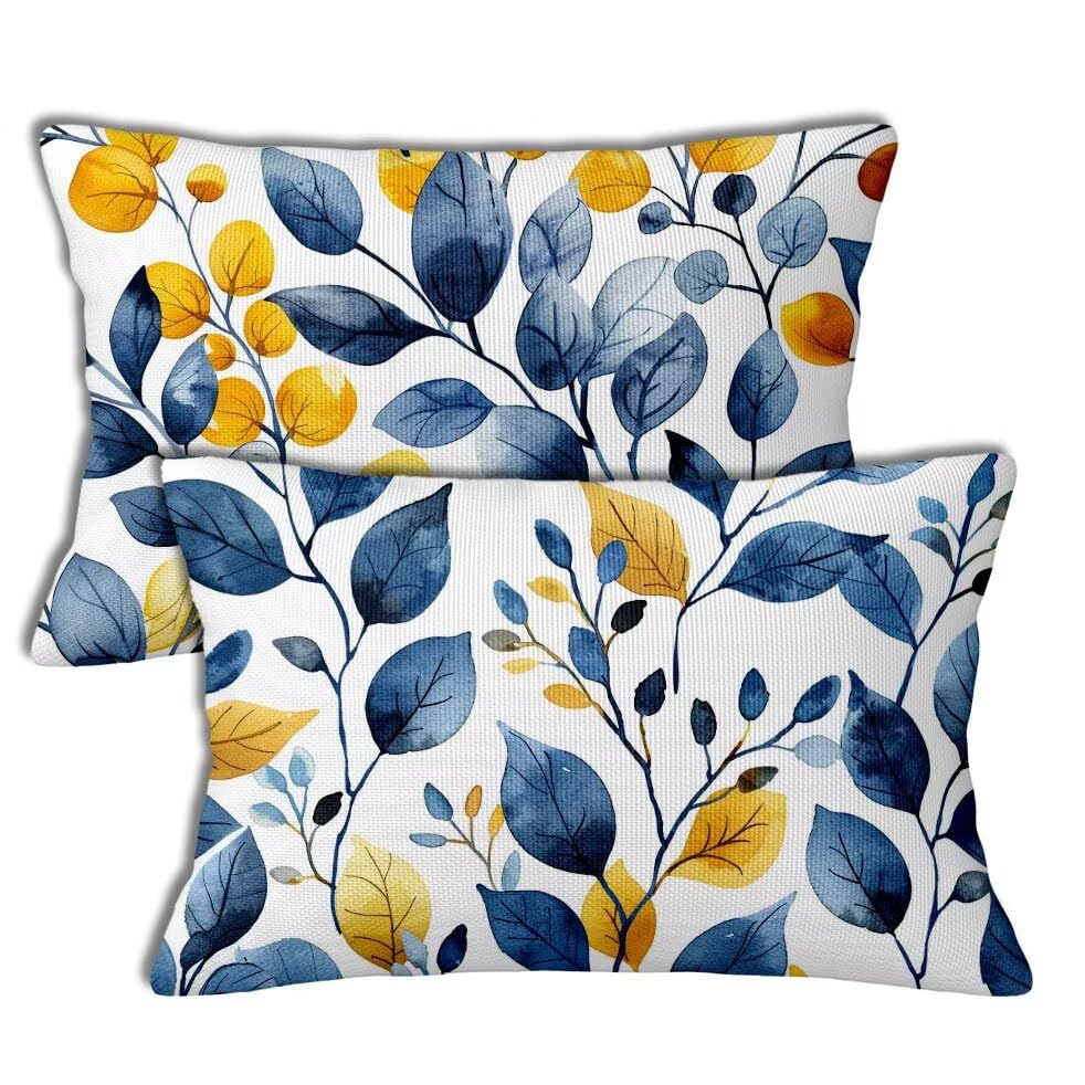 Cojines de exterior para renovar su terraza: pack de 2 fundas de lino azul de 40x70 cm