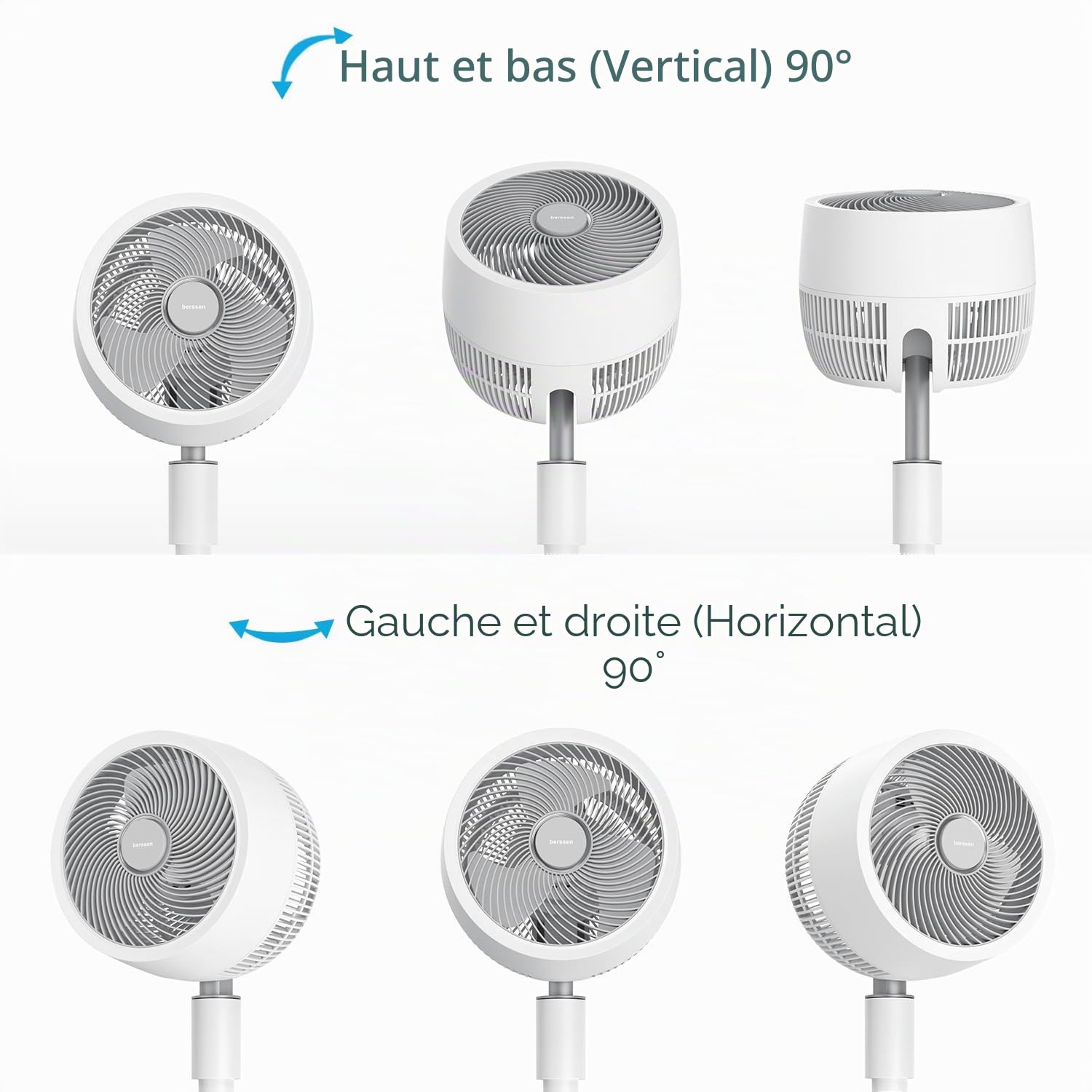 berssen Ventilateur sur Pied Silencieux Moteur DC 25dB Ventilateur de Circulation d'air, Oscillant 3D à 13 Vitesses 12h Minuterie, avec Panneau Tactile et Télécommande, Pour Bureau à Domicile