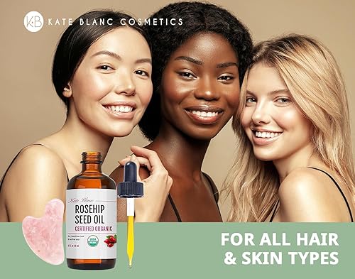 Miniatura 5 de Kate Blanc Cosmetics Aceite de rosa mosqueta para cara y piel con kit de piedra Gua Sha (1 onza) Aceite de semilla de rosa mosqueta orgánico USDA