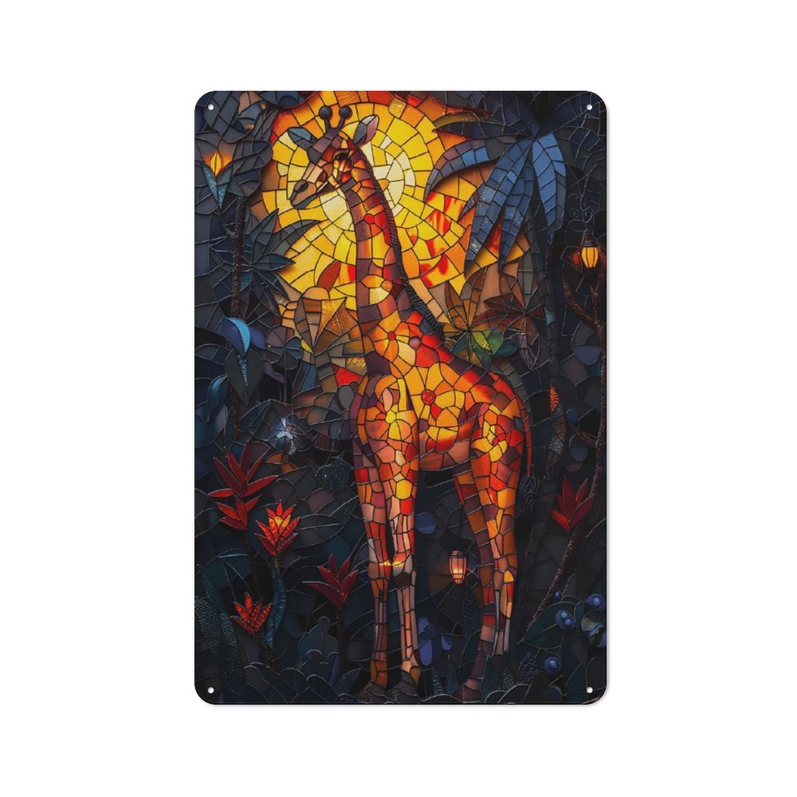 Clean Industrial Giraffe Stained Glass Decorative Metal Plaque 30x20cm, Loft Wall Plaque for Modern Home, Workshop, Office Or Cafe