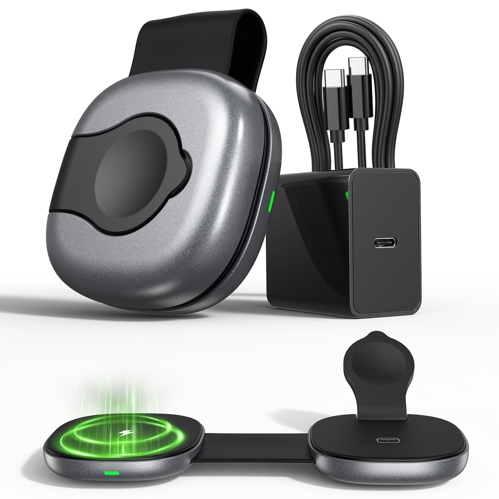 3 in 1 Charging Station for Apple Devices/Wireless Charging Sation Compatible with Magsafe Charger Stand/Foldable Magnetic Travel Wireless Charger for iPhone 16/15/14/13/12, Apple Watch, AirPods