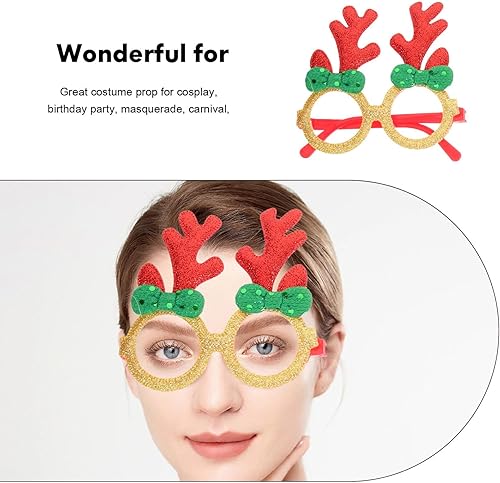 Miniatura 4 de Amosfun Gafas de Navidad con marco de purpurina para fiesta de Navidad con cuernos de reno, gafas de Navidad para suministros de fiesta de Navidad,