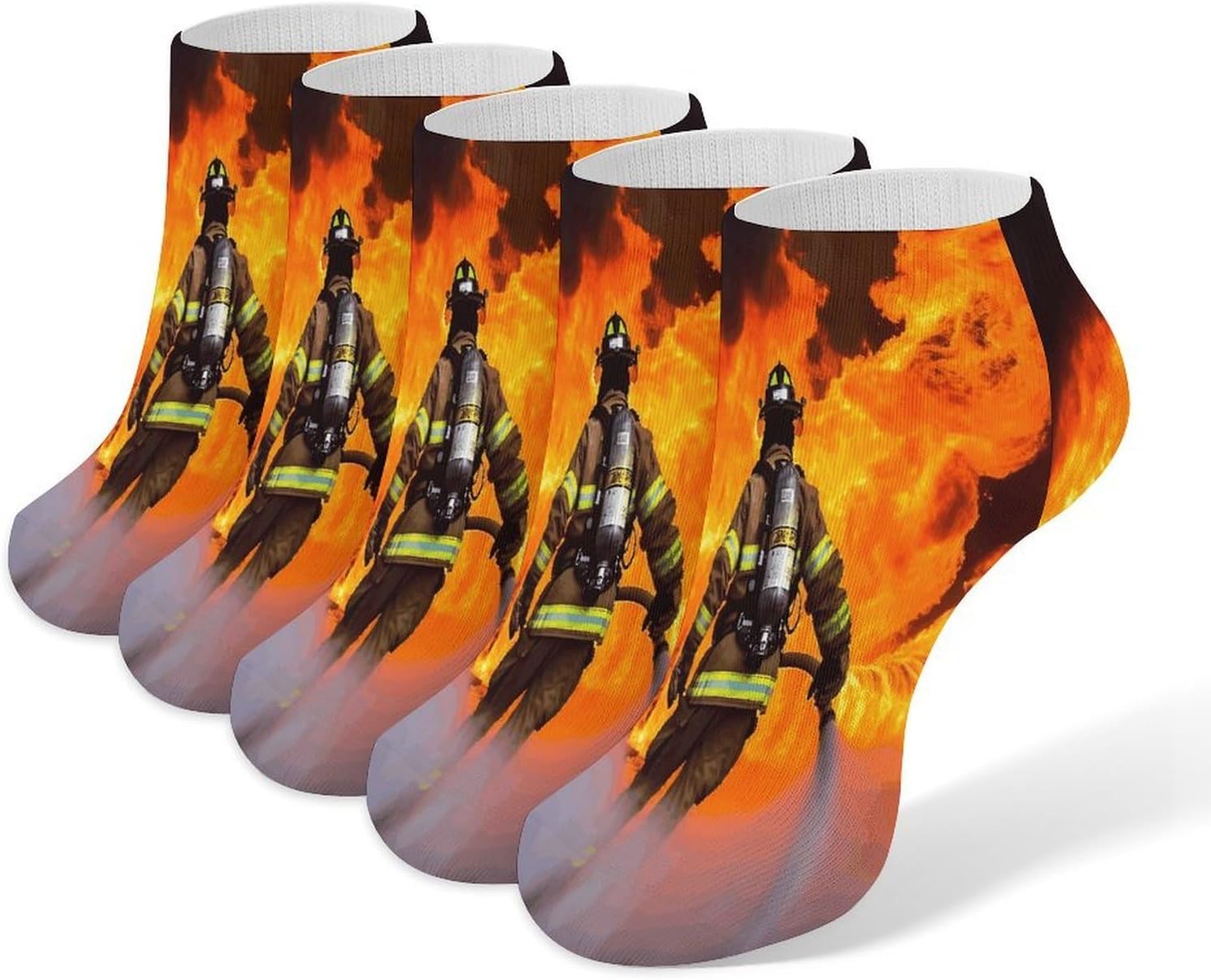 Firefighter Fireman Flame Ankle Socks for Men Women 5 Pairs