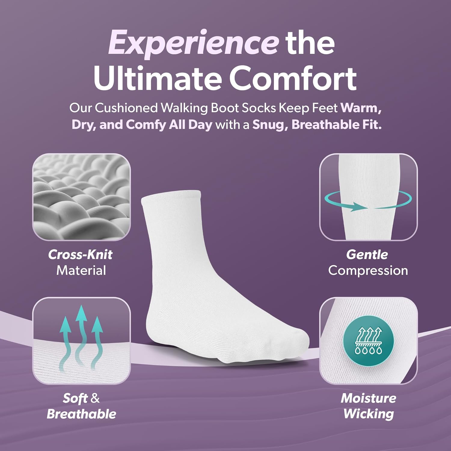 BraceAbility Closed Toe Post-Op Shoe + Medical Walking Boot Sock Liners Bundle - Medical Broken Toe Cast Boot Thick Protective Socks for Post-Surgery Recovery Foot Support (1 Pair White - X-Large)