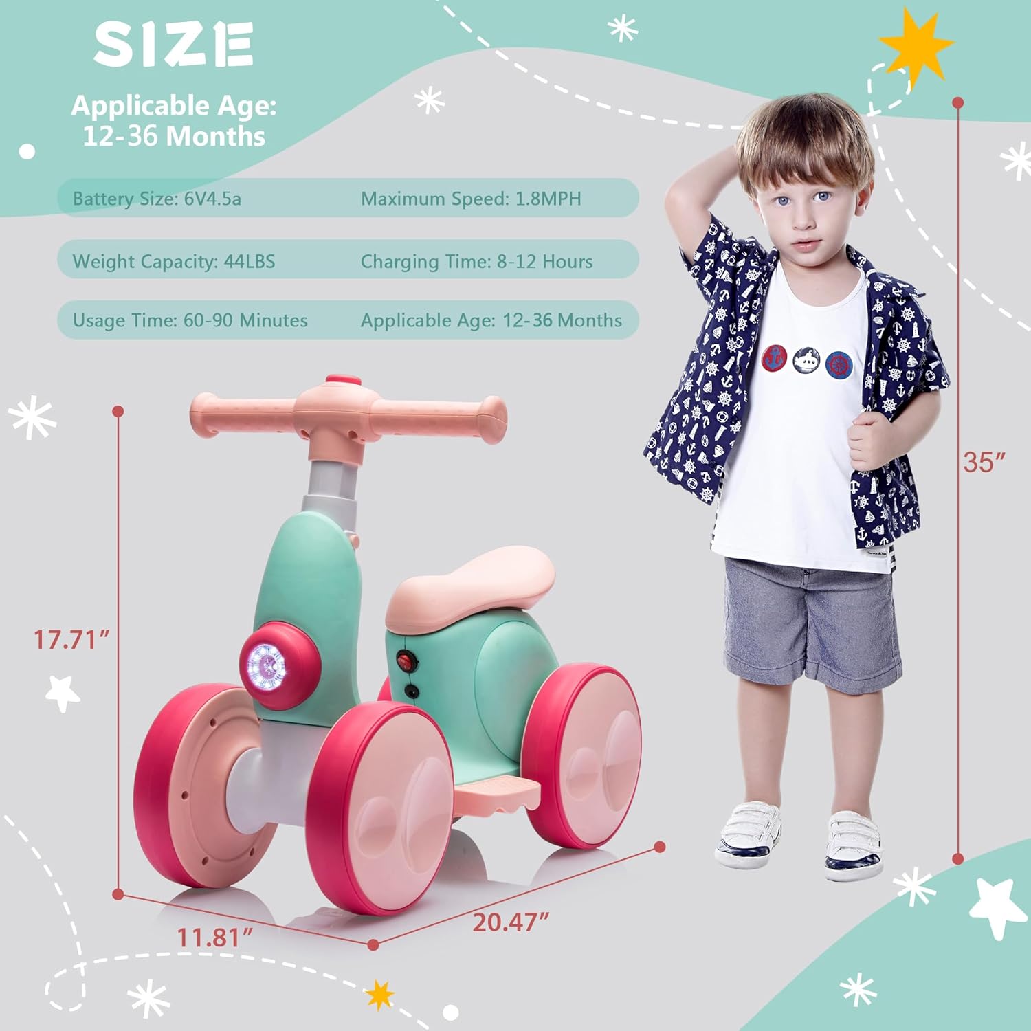 JoyRydz 6V Electric Baby Balance Bike with Bubble Machine,4 in 1 Toddler Balance Bike w/Remote for 1 Year Old Boys Girls Kids Bubble Bike Ride on Toys w/Powered Motor,Music,LED Lights (Green&Red)
