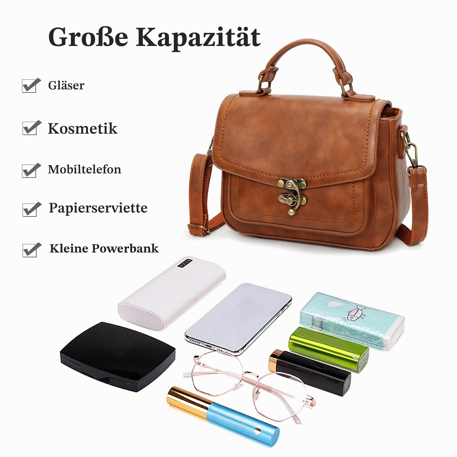 Umhängetasche Damen Schultertasche Retro Handtasche Schulterbeutel für Reise Dating Einkaufen Täglicher Gebrauch Schwarz