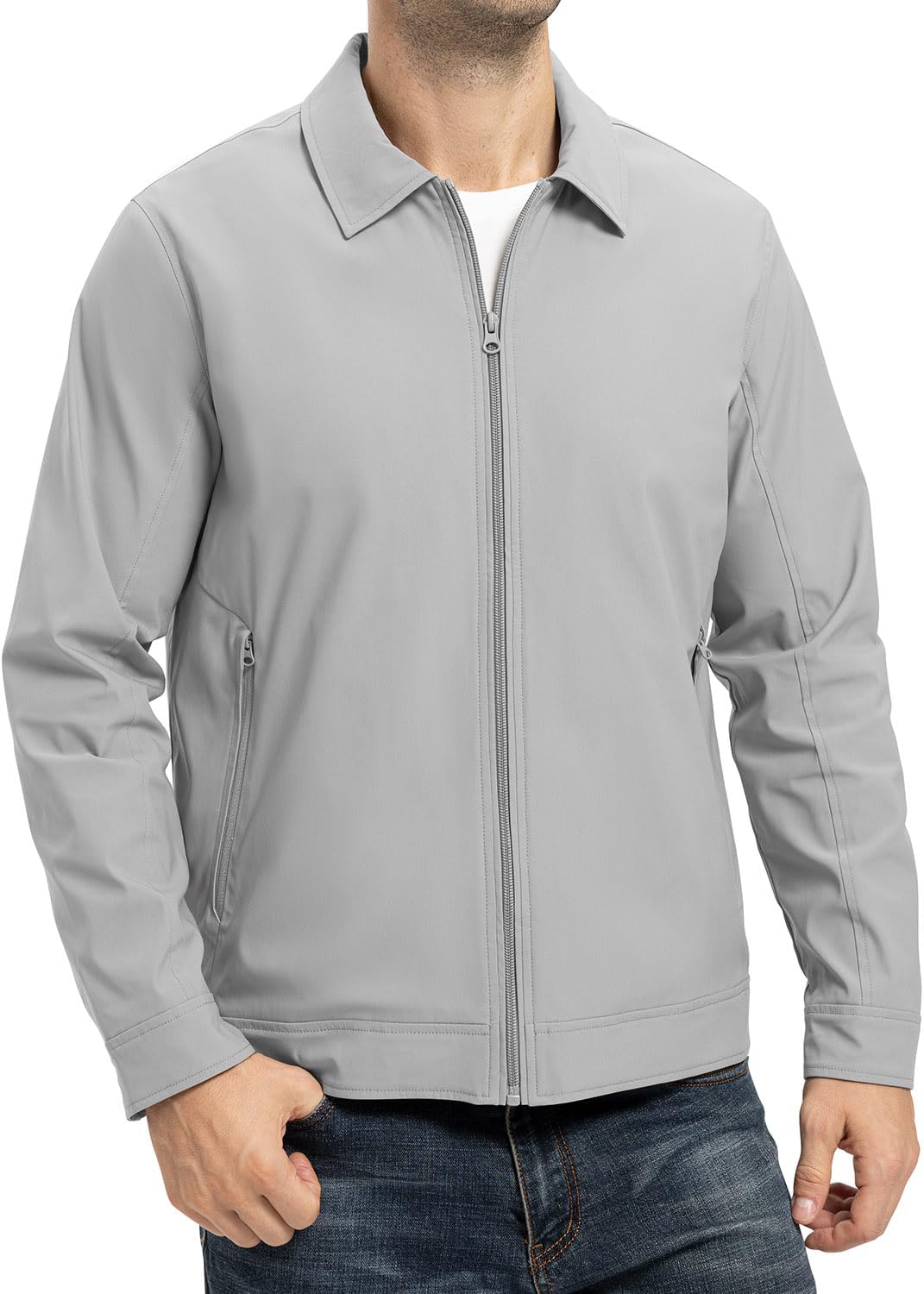 YSENTO Men's Light Jackets Lightweight Bomber Jackets Collared Work Golf Windbreakers with Zip Pockets - Image 2