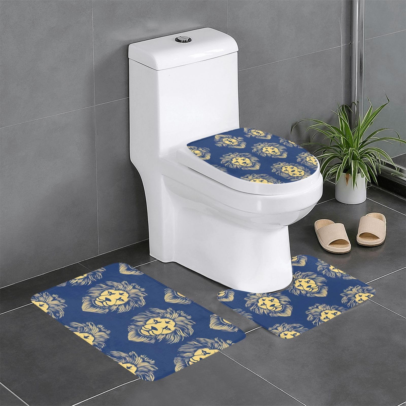 Tapis de salle de bain lion antidérapant rectangulaire ovale contour WC 3 pces
