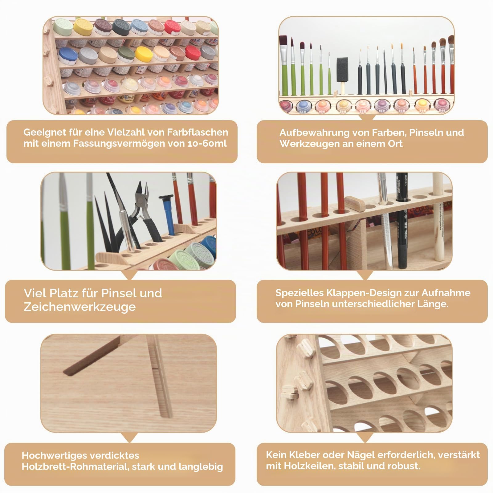 Großer Farb-Organizer aus Holz mit 60 Flaschen, 60 Flaschen, Pinselregal für Acryl, Öl, Handwerk, Hobby, Mini-Modellfarbe, Mal-Organizer für Künstler (horizontal) (Vertical)