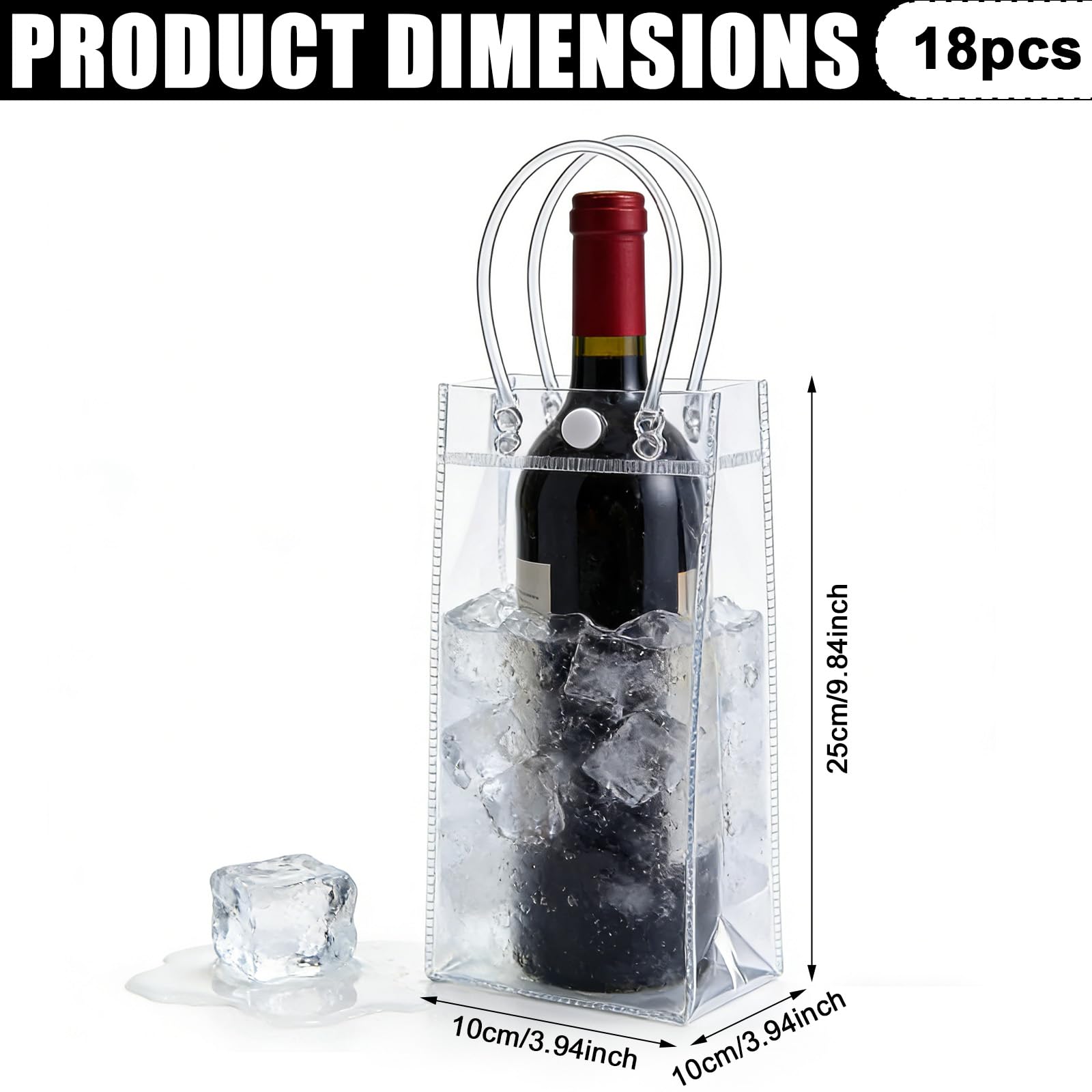 18 pezzi refrigeranti per bottiglie, sacchetto refrigerante: 25 x 10 x 10 cm, in PVC, per bottiglie di ghiaccio, per spumante, per acqua fredda, vino, bevande, feste, attività all'aperto