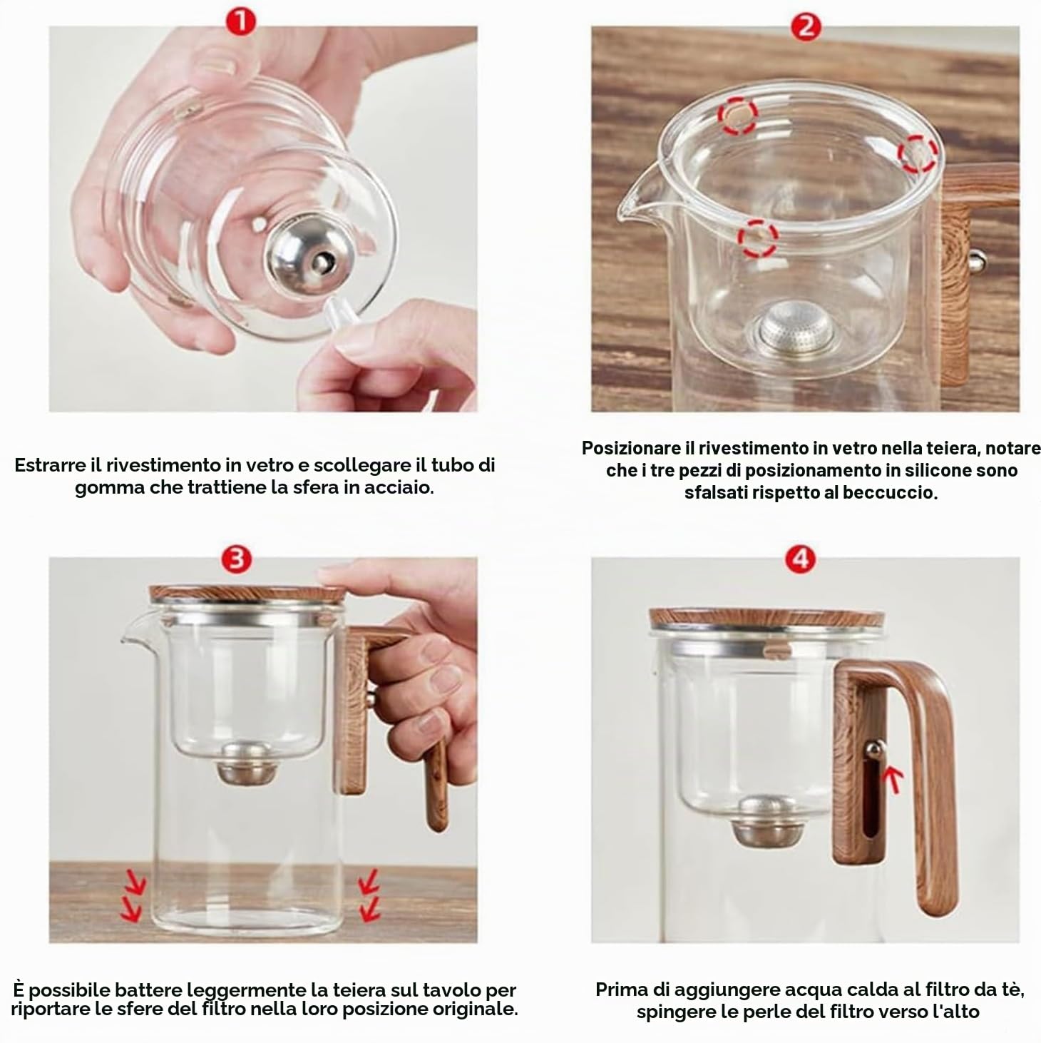 The Harmony Pot, Enchanti Teiera magnetica, Teiera magica Enchantipot con infusore, teiera in vetro separatore d'acqua con colino e manico in legno (800 ml)