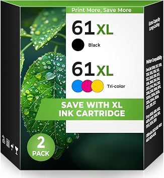 61XL 61 Ink Cartridges for HP Printers Envy 4500 5530 Compatible for HP Ink 61XL HP61 61 XL Black and Color Combo Pack for Officejet 4630 4635 Envy 4502 5535 Deskjet 1000 1510 2050 2510 2540, 2-Pack