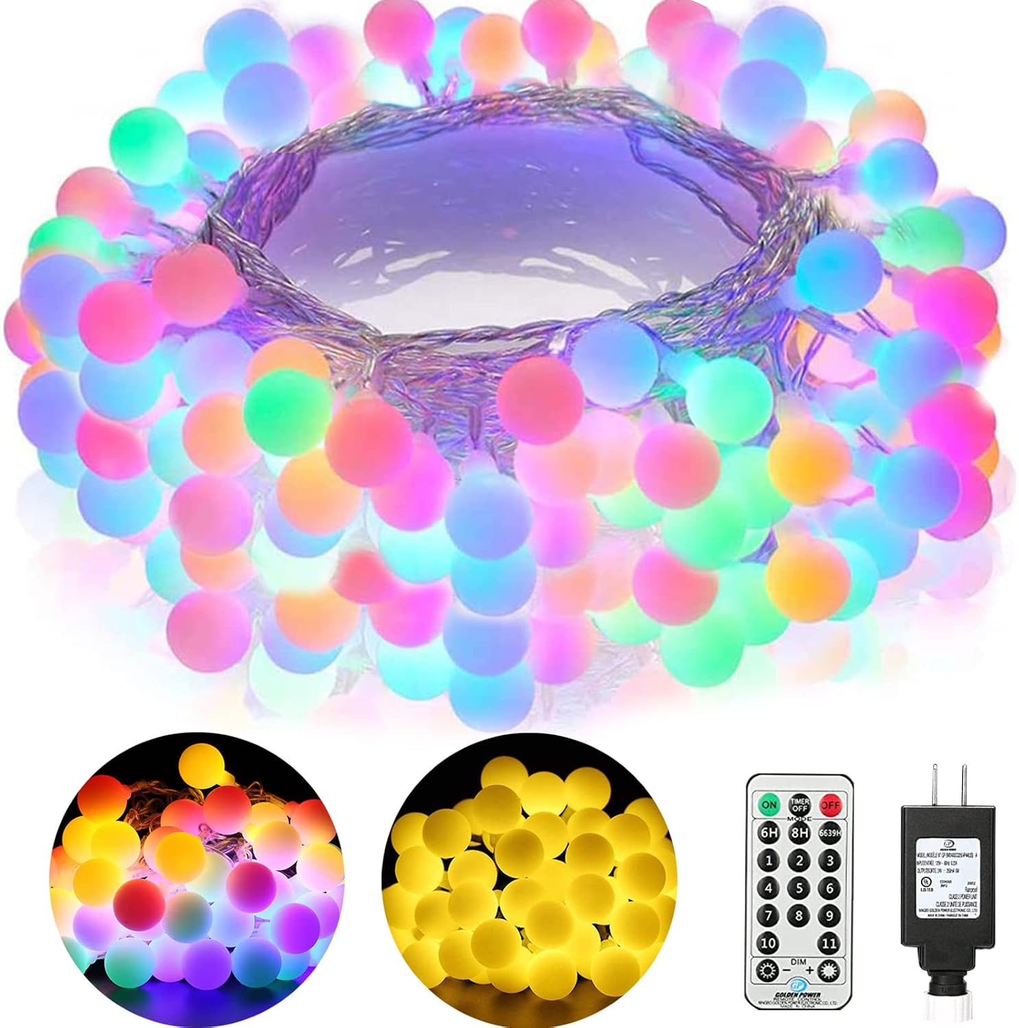Toodour Easter String Lights, 39.37ft 120 LED Color Changing Pastel Lights, 11 Modes, Timer, Warm White & Multi-Color Globe Fairy Lights for Party, Home, Bedroom, Easter Decorations