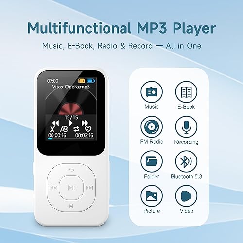 Miniatura 2 de Reproductor MP3 de 64 GB con Bluetooth 5.3, reproductor de música portátil para deportes con altavoz, radio FM, grabadora de voz, sonido de alta