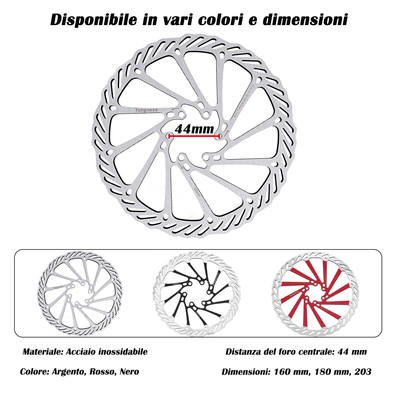 Rotore Disco Freno Bici 160mm/180mm/203mm Disco Freno Bici in Acciaio Inossidabile con 6 Viti per Bici da Strada BMX MTB (Argento, 160mm)