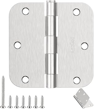 Door Hinges Brushed Nickel - 6 Pack Satin Nickel 3.5 Inch Rounded Interior Door Hinges with 5/8" Radius - Flat Iron Residential Standard 3 1/2 Inches Silver Door Hardware